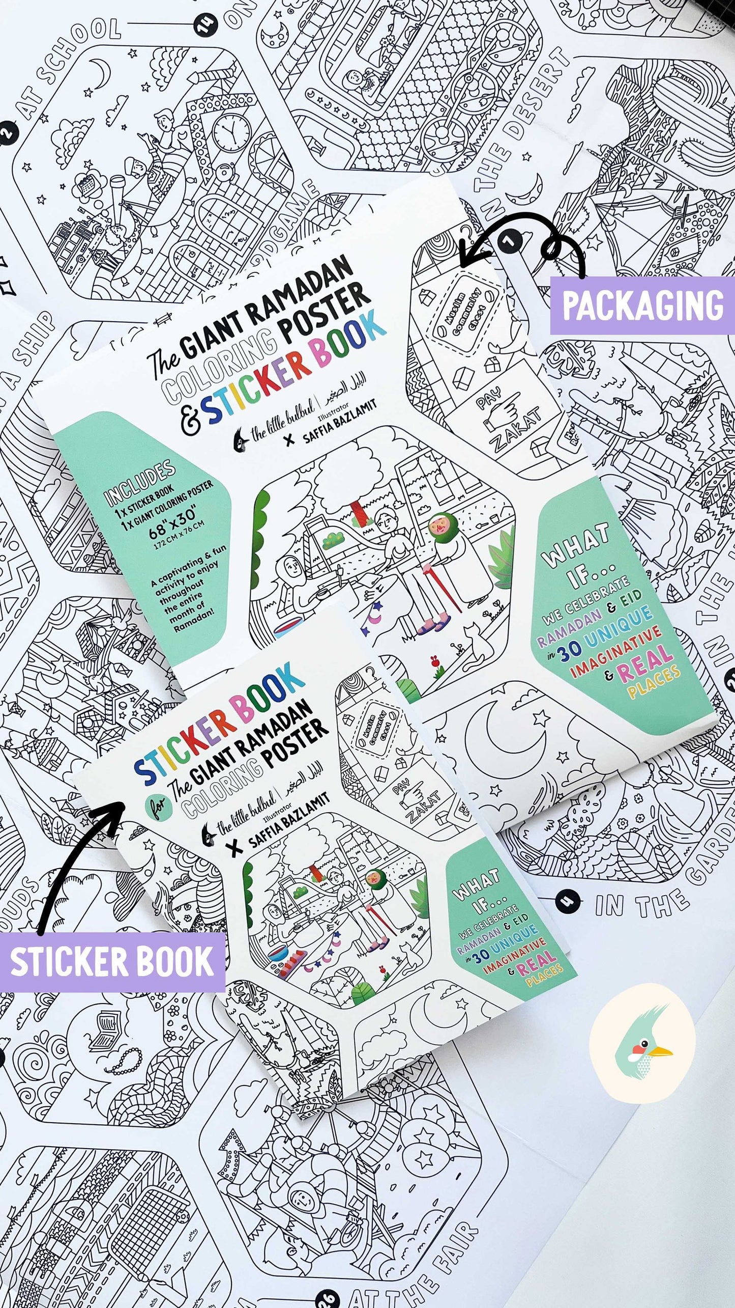 Giant Ramadan Coloring Poster and Sticker Book (68"x30")