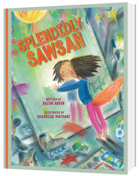 Splendidly Sawsan' with a child hugging a book titled 'Splendidly Sawsan